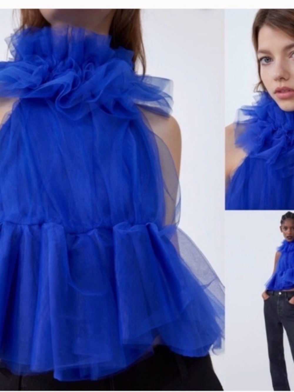 Zara Cobalt Blue Ruffle Top - Picture 7 of 7
